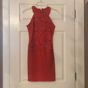 LIPSY burnt orange dress with gold sequins